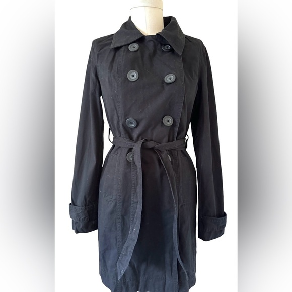 NWOT Old Navy Classic Black Trench Coat in Cotton - double breasted - Picture 2 of 10